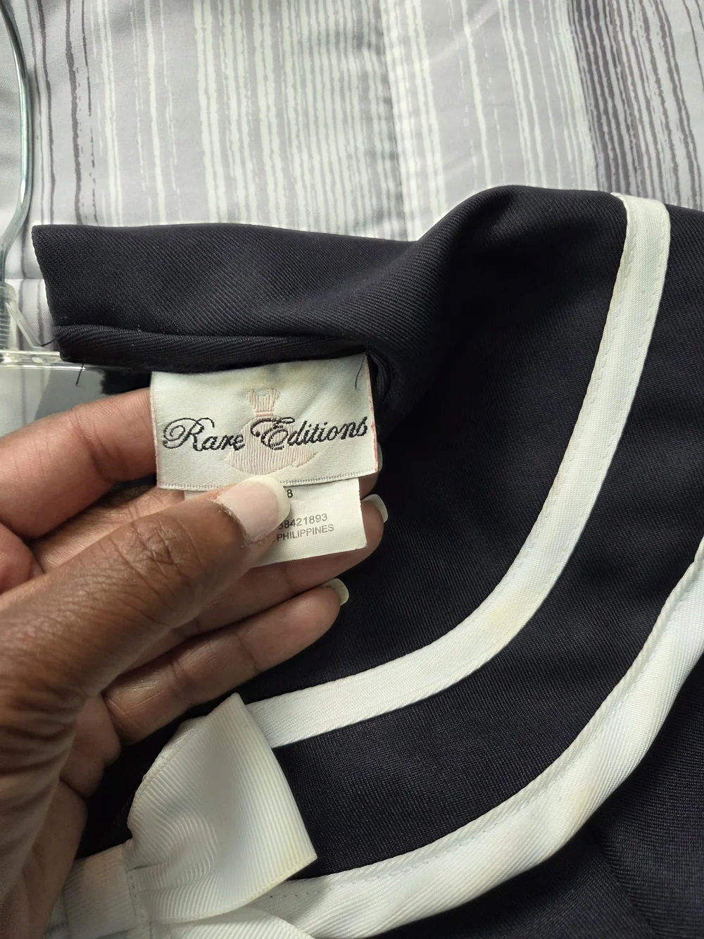 Rare Editions Girls Navy Blue Nautical Sailor Dress Pleated White Bow Trim